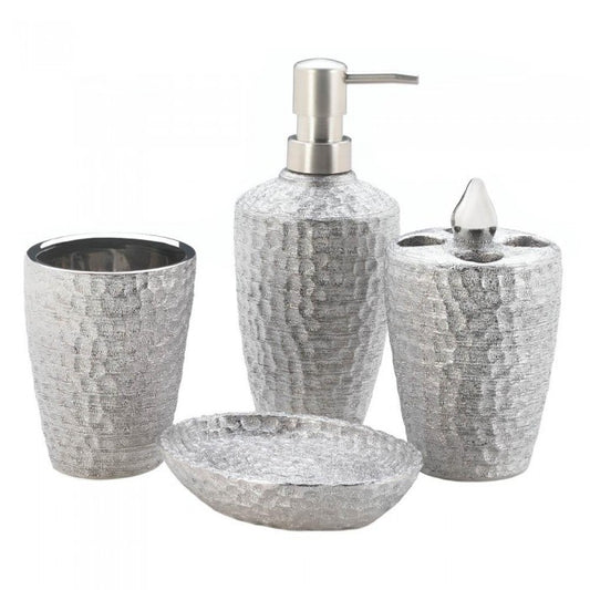 Accent Plus 10018258 Hammered Porcelain Bath Set, Texture Silver