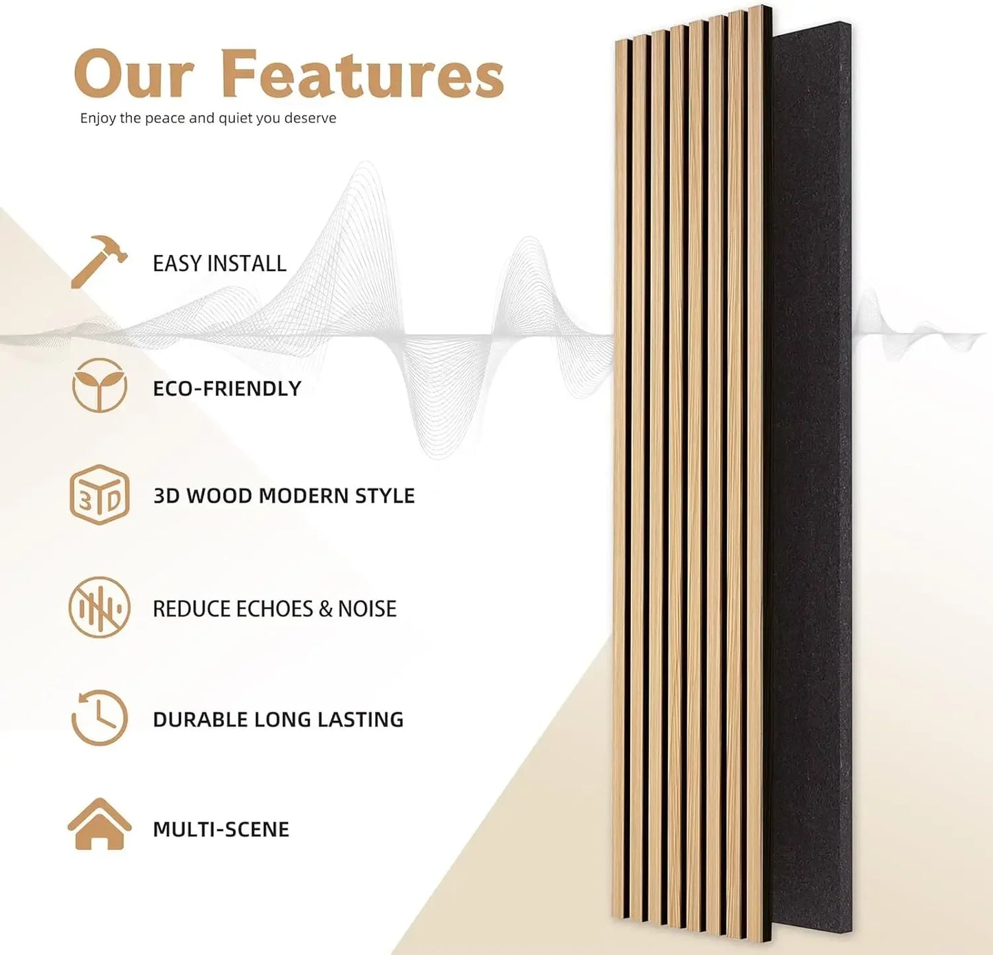 Wood Slat Acoustic Panels for Stylish Decor, Noise Reduction, 3D Fluted Panel for Wall, Interior Design, 47 in