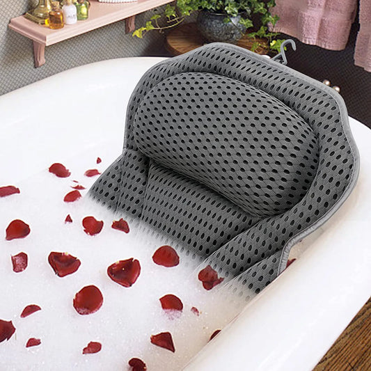 4D Mesh Plastic Hook Gray Suction Cup Bath Pillow Bath Pillow