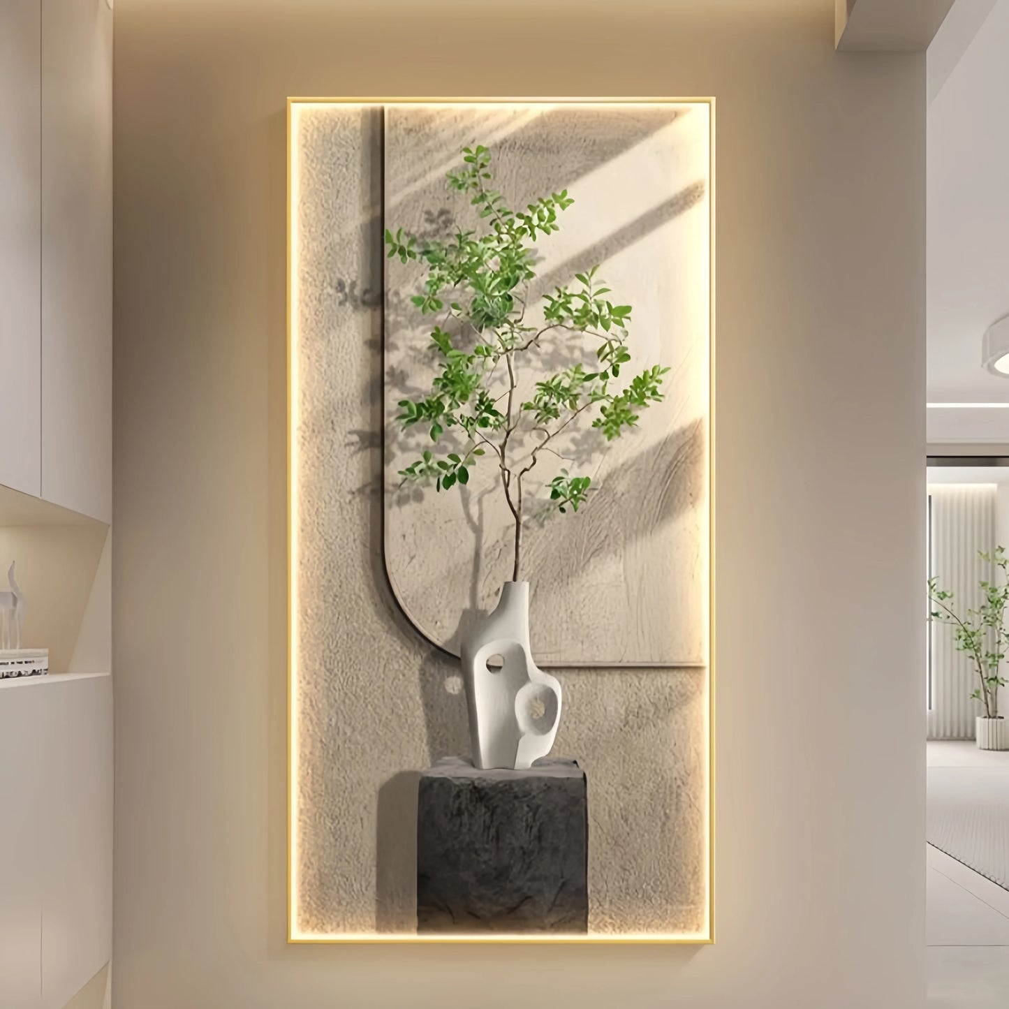 Entrance Decoration Wall Lamp Painting Green Plant Ornaments Entrance Hallway Hanging Painting High-end Living Room Mural Lights