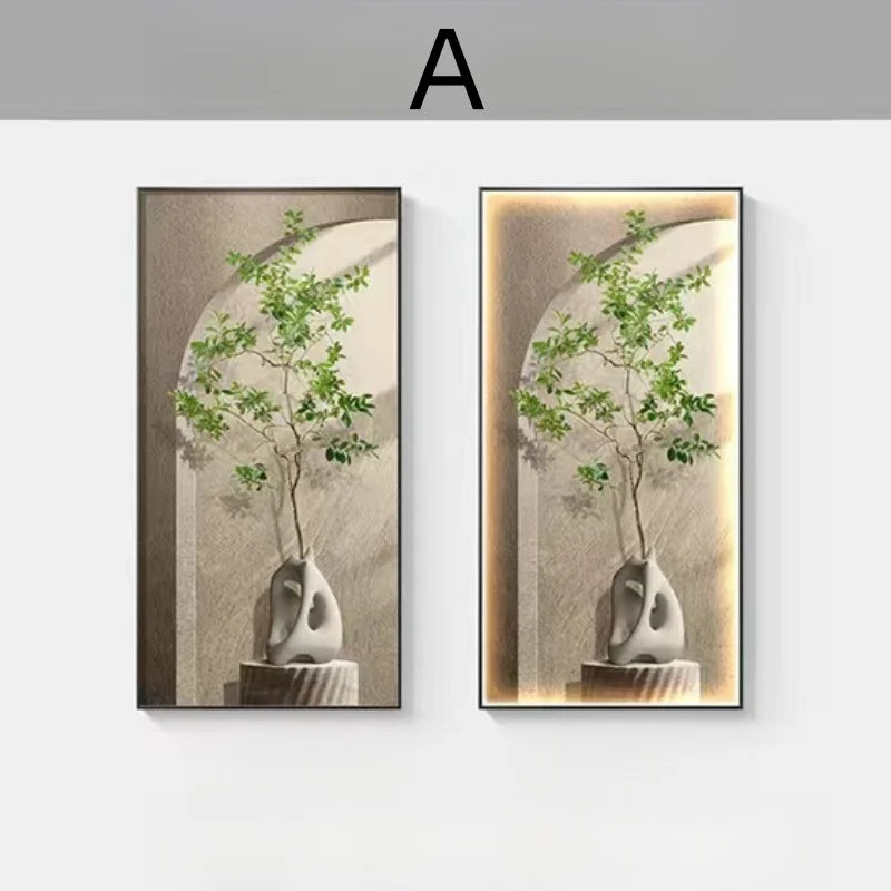 Entrance Decoration Wall Lamp Painting Green Plant Ornaments Entrance Hallway Hanging Painting High-end Living Room Mural Lights