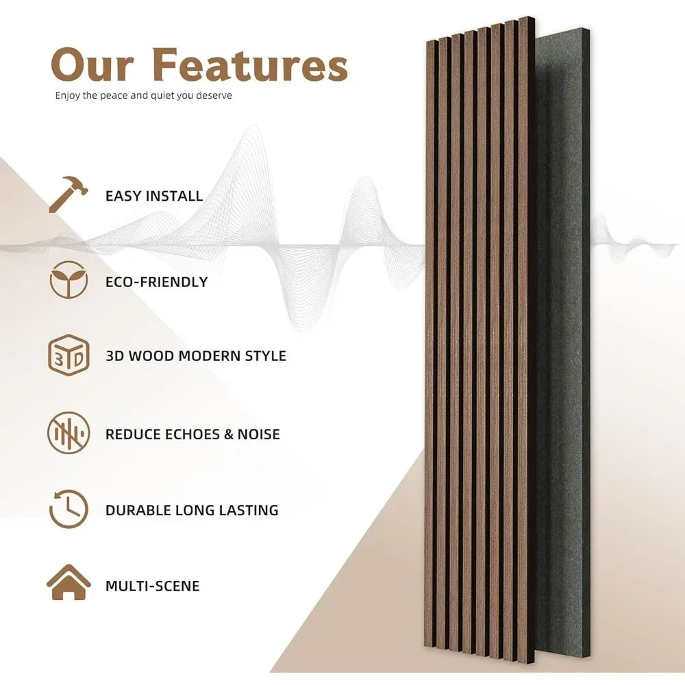 Wood Slat Acoustic Panels for Stylish Decor, Noise Reduction, 3D Fluted Panel for Wall, Interior Design, 47 in