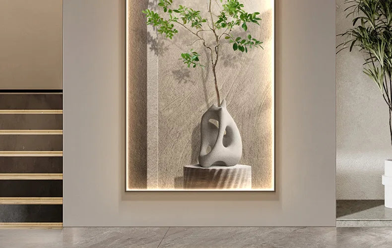 Entrance Decoration Wall Lamp Painting Green Plant Ornaments Entrance Hallway Hanging Painting High-end Living Room Mural Lights