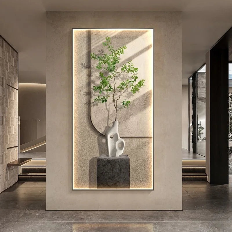 Entrance Decoration Wall Lamp Painting Green Plant Ornaments Entrance Hallway Hanging Painting High-end Living Room Mural Lights