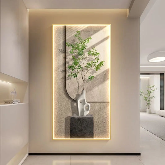 Entrance Decoration Wall Lamp Painting Green Plant Ornaments Entrance Hallway Hanging Painting High-end Living Room Mural Lights