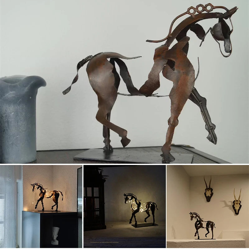 Horse Sculpture Metal LED Animal Sculpture Home Restaurant Decoration Housewarming Gift