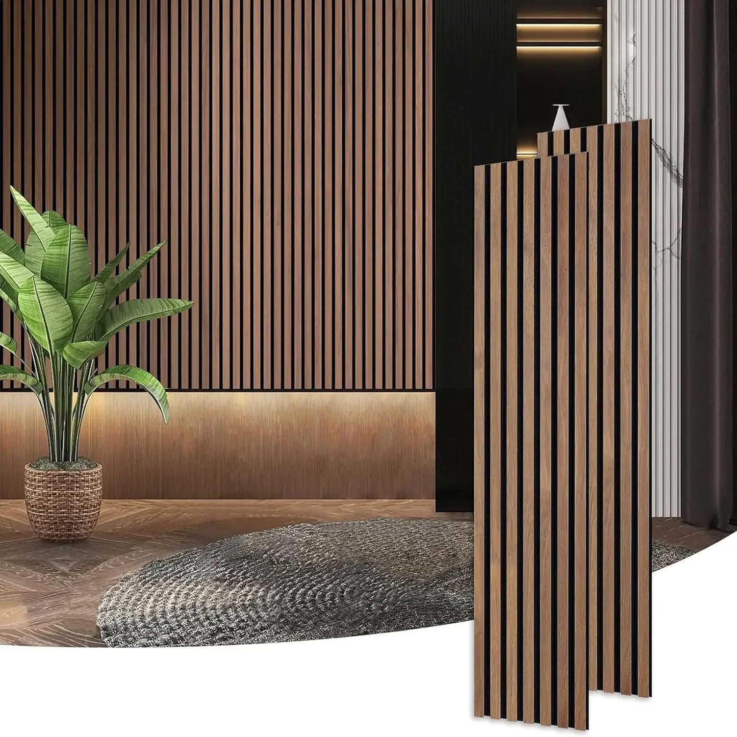 Wood Slat Acoustic Panels for Stylish Decor, Noise Reduction, 3D Fluted Panel for Wall, Interior Design, 47 in