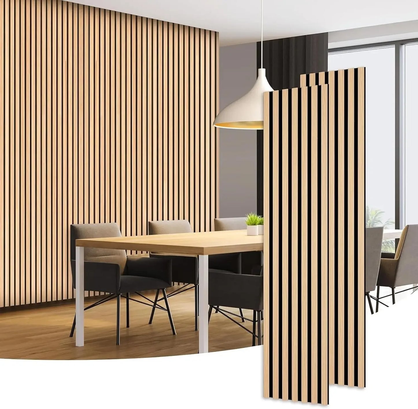 Wood Slat Acoustic Panels for Stylish Decor, Noise Reduction, 3D Fluted Panel for Wall, Interior Design, 47 in