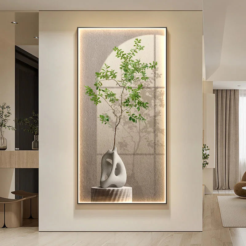 Entrance Decoration Wall Lamp Painting Green Plant Ornaments Entrance Hallway Hanging Painting High-end Living Room Mural Lights