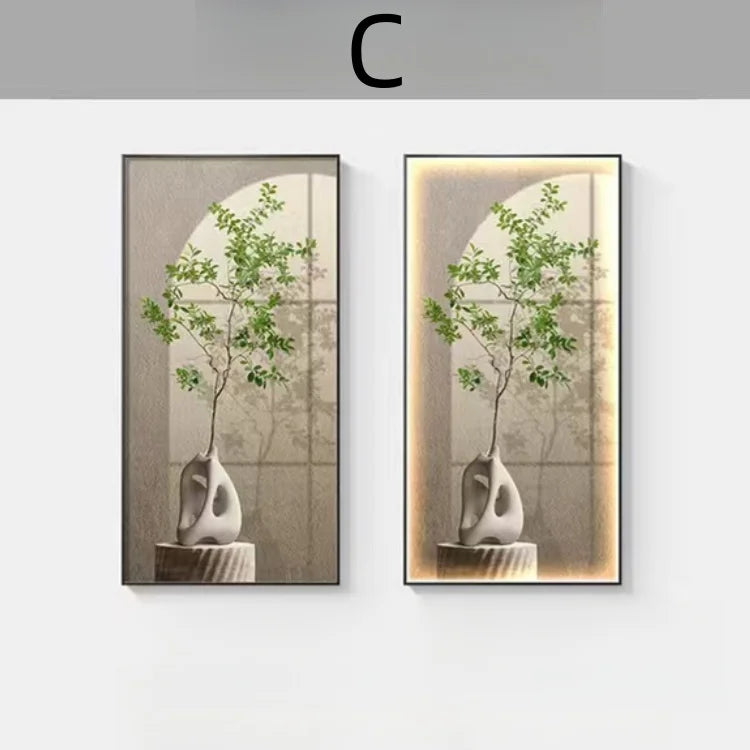 Entrance Decoration Wall Lamp Painting Green Plant Ornaments Entrance Hallway Hanging Painting High-end Living Room Mural Lights