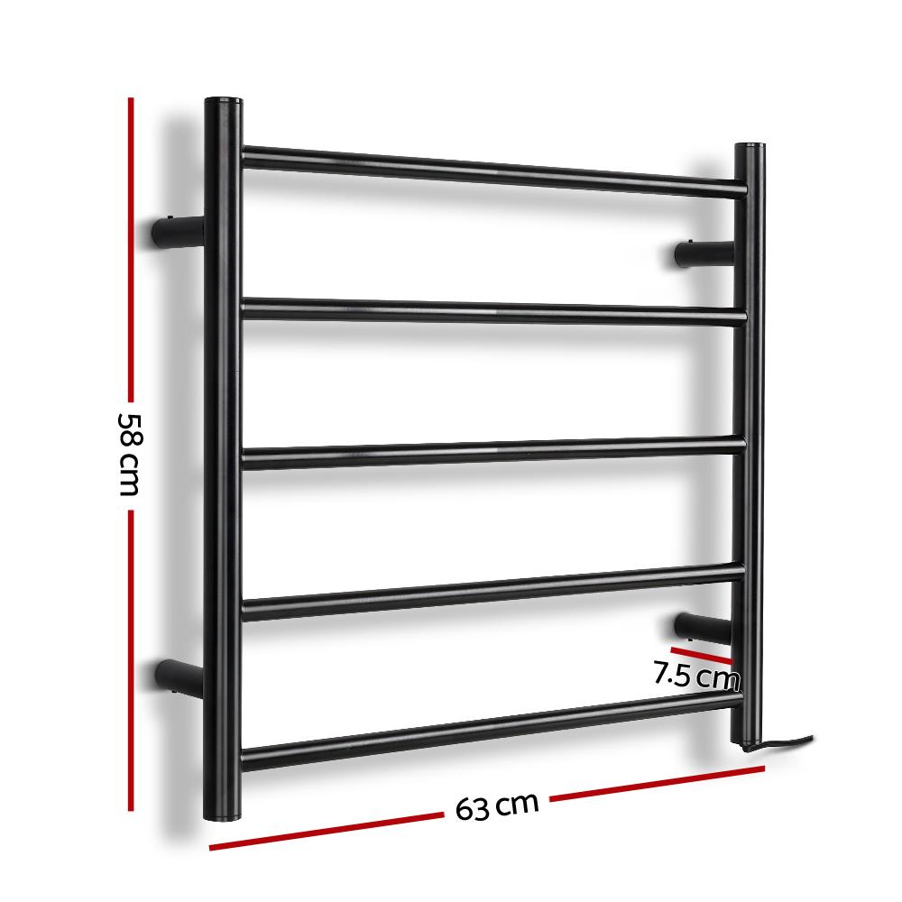 Devanti Electric Heated Towel Rail Rack 5 Bars Wall Mounted Clothes