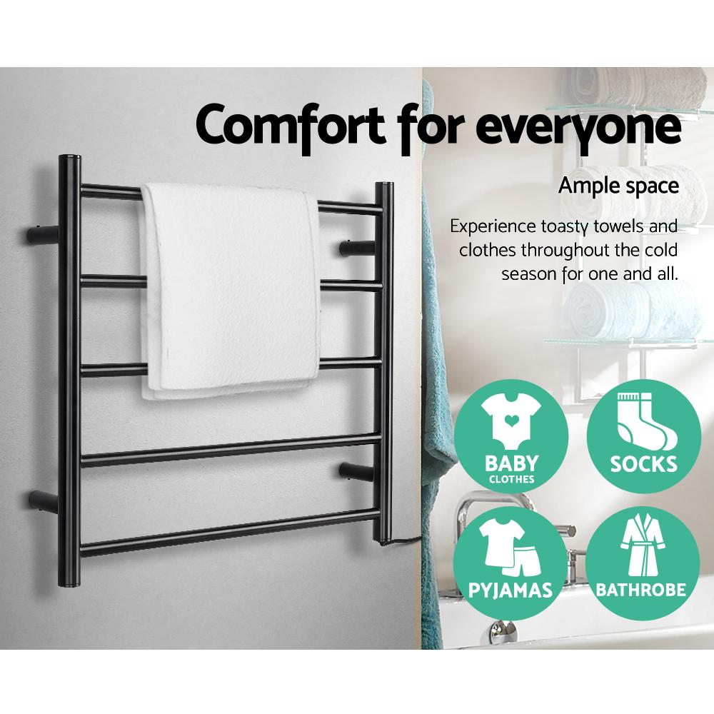 Devanti Electric Heated Towel Rail Rack 5 Bars Wall Mounted Clothes