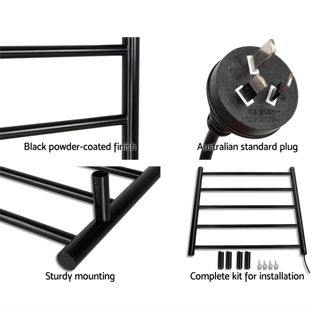 Devanti Electric Heated Towel Rail Rack 5 Bars Wall Mounted Clothes