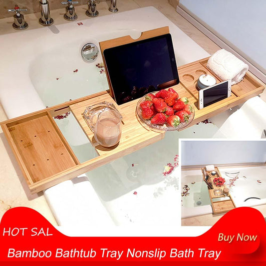 Bamboo Bathtub Tray Nonslip Bath Tray Spa Bathtub Organizer Book Wine